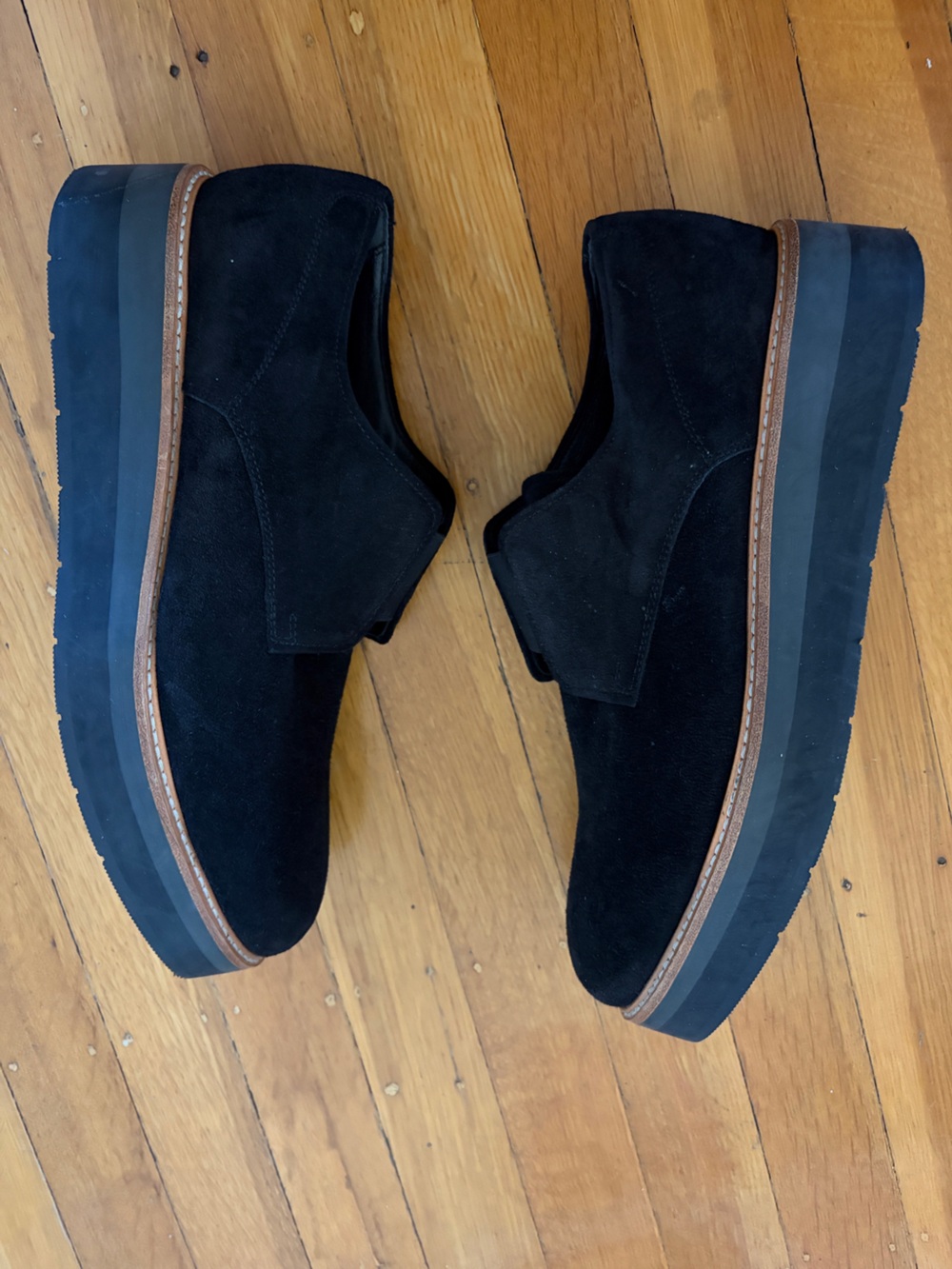 VINCE Davy black suede platform pointed toe oxfords flats slip on loafers 8 goth